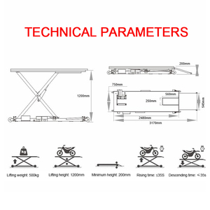 <span class=keywords><strong>Elevador</strong></span> de Tijera de Acero Hidráulico para Motocicleta, Capacidad de Elevación de <span class=keywords><strong>500kg</strong></span>, 1200mm - Product Image 3
