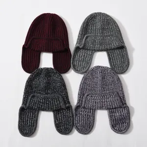 High Quality Skullies Chunky Wholesale Trapper Hat Women Crochet Bonnet Warm Winter Cashmere Knitted Fashion Earflaps Beanies
