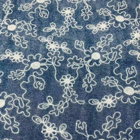 Tissu en denim brut tissé avec des fleurs brodées de paillettes, tissu uni teint pour pantalons, jeans, vestes, combinaisons, sacs, chaussures, chapeaux