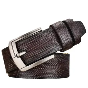 Leather belt men's vintage leather belt mesh embossed needle buckle casual pants belt