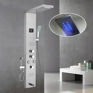 LED affichage numérique 6 fonctions salle de bain moderne 304 acier inoxydable cascade jets de spa panneau de douche intelligent ensembles de douche muraux