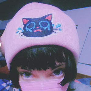 짧은 수갑 비니 만화 고양이 패턴 여행을위한 개인 라벨 유행 사용자 정의 라벨 겨울 니트 모자 - Product Image 6