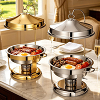 Réchaud de buffet élégant doré de 4,5 L en acier inoxydable avec couvercle en verre, chauffe-plat de style royal pour banquets, mariages et réceptions