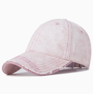 Casquette de baseball en jean délavé vintage, bord effiloché, brodée, style streetwear, ajustable, type Dad Hat - Product Image 2