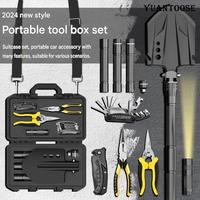 Pioche multifonctionnelle pliable en alliage d'aluminium pour la survie en extérieur, avec hache, boîte à outils et allume-feu pour les aventures de camping
