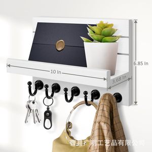 Wooden Wall Mounted Mail <b>Rack</b> With Hooks And <b>Shelf</b> For Keys And Mail Storage White 10 In X 6.85 In - Product Image 1