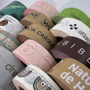 Düşük MMQ özel baskılı ambalaj bandı şirket logosu ile tek taraflı bant torba sızdırmazlık takviyeli Kraft kağıt için - Product Image 1