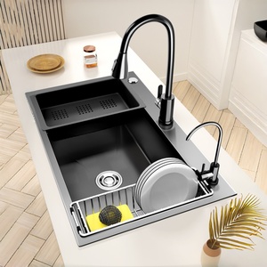 Grand évier simple en acier inoxydable 304, à encastrer, épaissi, pour cuisine domestique - Product Image 1