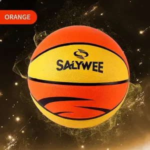 حقيبة كرة سلة من الجلد المطاطي بسعر رخيص باللون البرتقالي والاصفر مع ماصة مضخة مجانية دبابيس لتمارين كرة السلة في الهواء الطلق والداخل