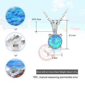 S925 Sterling Silver Blue <b>Opal</b> Solitaire Pendant <b>Necklace</b> Dainty Four Prong Minimalist Trendy Engagement Wedding Party Jewelry - Product Image 2