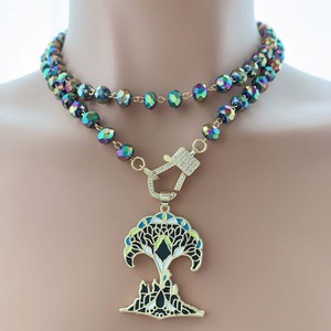 BD-L6289 Collier ras-de-cou populaire en perles de cristal facettées colorées, avec pendentif rond <span class=keywords><strong>boussole</strong></span> magique, style sorcière mystique - Product Image 4