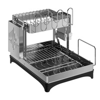 Égouttoir à vaisselle moderne à 2 niveaux en acier inoxydable 304, grand modèle non pliable avec plateau de drainage