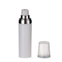 Bouteille en plastique sans air personnalisable en gros, 30 ml, 50 ml, 60 ml, 100 ml, blanche avec bord argenté pour sérum de soin de la peau