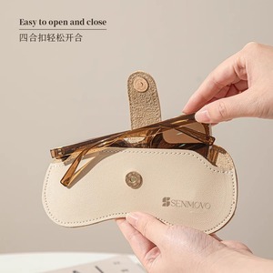 Leather <b>Glasses</b> Bag With Magnetic Buckle <b>For</b> Sunglasses And Eyeglasses Storage Travel Use - Product Image 4
