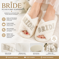 Pantoufles de mariée en peluche en gros, pantoufles de mariage en fourrure avec lettres perlées, cadeau de douche nuptiale pour future mariée