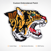 Écusson brodé personnalisé Tête de Tigre Rugissant, Badge Animal Haute Densité, Applique Forme Personnalisée pour Vêtements et Sacs, Vente en Gros Usine