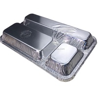 Conteneur alimentaire jetable en aluminium à trois compartiments, utilisation au four, 1400 ml, emballage pour la restauration rapide, boîte à lunch écologique et recyclable