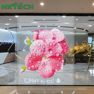 Film LED dinding transparan 3D jernih kristal untuk layar kaca peraga Iklan transparan jaring LED