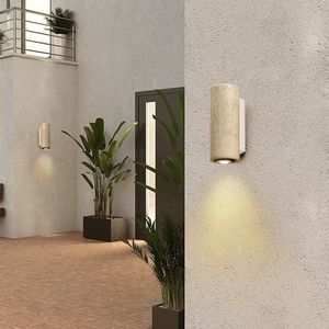 Lampe murale en pierre de travertin jaune, style nordique Wabi Sabi, lampe de chevet pour chambre à coucher, salon - Product Image 2