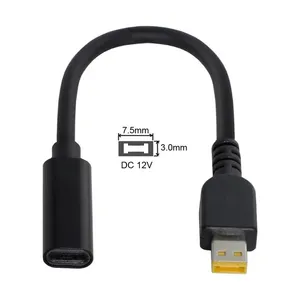 Tipe C USB-C ke persegi panjang 7.5*3.0mm colokan daya DC12V PD Emulator pemicu kabel pengisi daya untuk ThinkPad 10 & Helix2