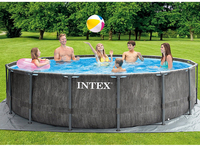 Kolam Renang Intex 26742 di Atas Tanah 15 kaki X 48 inci Rangka Baja Greywood Set Kolam Renang Luar Ruangan di Atas Tanah dengan Penutup & Pompa