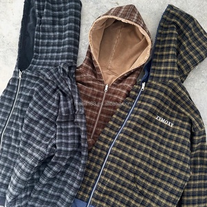 Sweat à capuche zippé personnalisé pour fabricants, effet délavé à l'acide, double couche, réversible, à carreaux, coupe courte et carrée, double face, veste zippée - Product Image 4