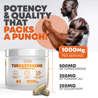 Complément alimentaire en capsules végétaliennes de 1000 mg de formule naturelle de turkesterone et de tongkat ali pour l'endurance, la croissance musculaire maigre et la récupération