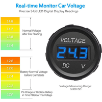 Voltmètre étanche DC 12V-24V, affichage numérique LED 12V, jauge de tension pour voiture