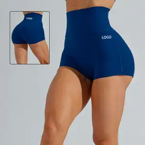 YIDA özel Logo hiçbir ön dikiş Titness Biker Yoga şort popo kaldırma yüksek bel kadınlar Yoga spor şort
