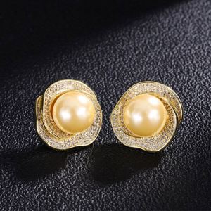 Boucles d'oreilles géométriques en or 18 carats avec perles de coquillage et diamants roses pour femme Zhuang Shengsheng, modèle ZS331, serties en alliage - Product Image 2