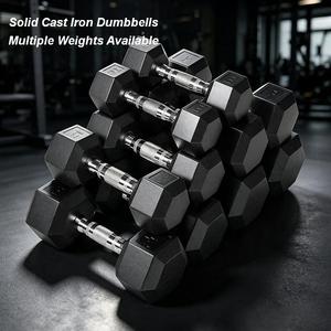Haltères hexagonaux en fonte noirs avec revêtement en caoutchouc pour fitness - Product Image 1