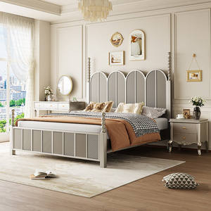 Lits doubles en bois de chêne foncé de style provincial français vintage, base de <span class=keywords><strong>lit</strong></span> en osier naturel tissé, meubles de chambre à coucher - Product Image 5