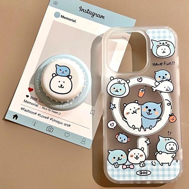 Cute Cartoon Shockproof TPU+PC Bottle Cap Holder with Strip Stand for 16 Pro Max/17/15/14/13/12/11/X