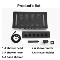 Mitigeur thermostatique avec pomme de douche effet pluie, système de douche noir pour salle de bain à LED 5 fonctions, robinets déviateurs