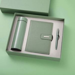 Custom Avocado Green Leather Notebook <b>Journal</b> for Gifts Wholesale Promotional Luxury Note Book Pen Gift Set With Thermos Cup - Product Image 1
