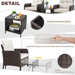 Starryheart ชุดโซฟาหวายชุดโซฟาหวายสำหรับสวนเก้าอี้สระว่ายน้ำเลานจ์ชุดเฟอร์นิเจอร์ลานกลางแจ้ง - Product Image 3