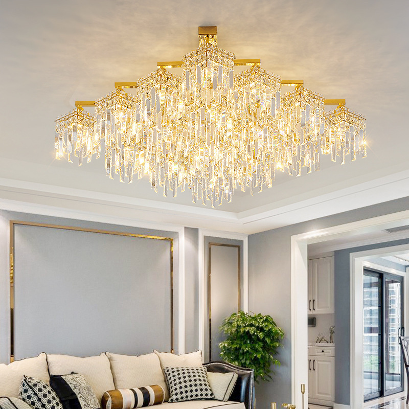 Modern Light Luxury Crystal LED Ceiling Lamp with Golden Art Design for Living Room Bedroom Dining Room & Staircase