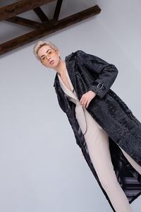 Cappotto Lungo Antivento in Lana d'Agnello Stile Vintage Pulinda Autunno Inverno, Elegante <span class=keywords><strong>Marrone</strong></span> in Lana Persiana con Scollo a V e Chiusura Monopetto per Donna - Product Image 3