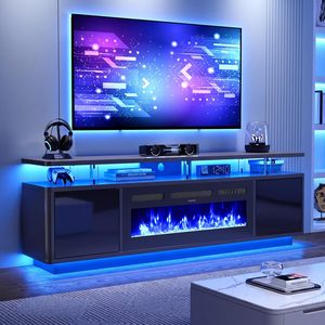 Mueble de TV Moderno SENYU de MDF con Chimenea Eléctrica para Televisores de 65 Pulgadas o Más, Consola Multimedia de Montaje en Suelo, Fácil de Armar, Mueble para Sala de Estar - Product Image 1