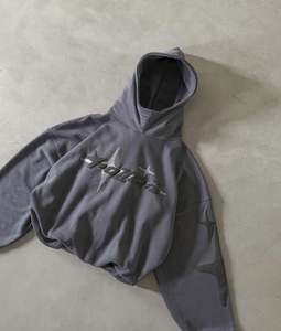 Yingling Custom Cropped Heavyweight <b>Hoodie</b> 400 Gsm Puff Print Cut and Sew Crop Boxy Hoodies <b>Men</b> - Product Image 4