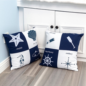 Marine Pattern Cotton Throw <b>Pillows</b> <b>Square</b> Washable Decorative Cushions For Children's Room Mediterranean Style - Product Image 1