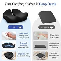 Coussin de siège ergonomique en mousse à mémoire de forme haute densité pour soulager la sciatique, les maux de dos, les hémorroïdes et les douleurs du coccyx, avec base antidérapante pour siège de voiture