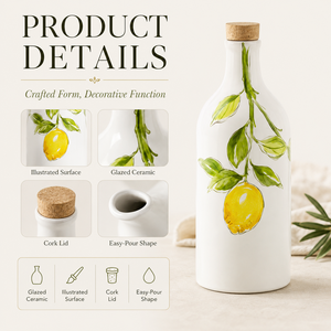 Bottiglia per Olio d'Oliva <span class=keywords><strong>in</strong></span> <span class=keywords><strong>Ceramica</strong></span> Ecologica con Tappo <span class=keywords><strong>in</strong></span> Sughero e Motivo Personalizzato per Cucina - Product Image 2