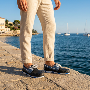 Mocassins et baskets de marche décontractées pour hommes en cuir de vache souple <span class=keywords><strong>bleu</strong></span> <span class=keywords><strong>marine</strong></span>, à lacets, à plateforme, respirants, style pieds nus, <span class=keywords><strong>chaussures</strong></span> <span class=keywords><strong>bateau</strong></span> d'été - Product Image 1