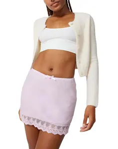 स्लिम फिट उच्च वृद्धि 100% पॉलिएस्टर उच्च कमर वाली महिलाओं ने मिडी स्कर्ट स्कर्ट ग्रीष्मकालीन ट्रेंडिंग महिलाओं को फीता मिडी स्कर्ट