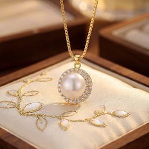 Copper Gold Plated Round Pave CZ Disc Freshwater Pearl Pendant Necklace <b>Box</b> <b>Chain</b> Luxury Jewelry for Women - Product Image 2