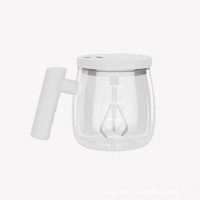 Mug à café électrique rechargeable Type-C, impression numérique, durable, moderne, auto-mélangeur pour poudre protéinée, avec couvercle et poignée, transparent