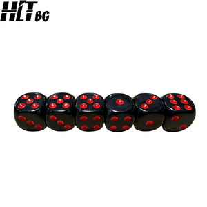 Dés en acrylique à 6 faces HTDC03, coins arrondis, noirs avec points rouges, dés DND pour la vente en gros - Product Image 3