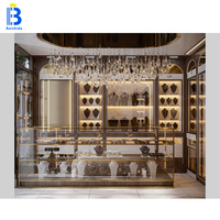 Vitrine murale moderne personnalisée avec éclairage LED, cadre doré, vitrine en verre pour bijoux, mobilier de vente au détail pour bijouterie