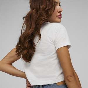 Puma Women's <b>Crop</b> T-<b>Shirt</b> <b>White</b> Short Sleeve Casual Wear - Product Image 2